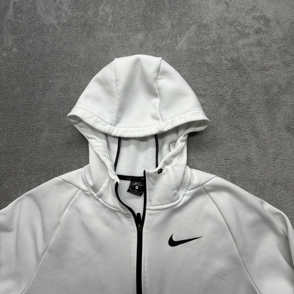 Nike Hoodie Mens M White Full Zip Hooded Lined Dri-FIT Swoosh 931996-100